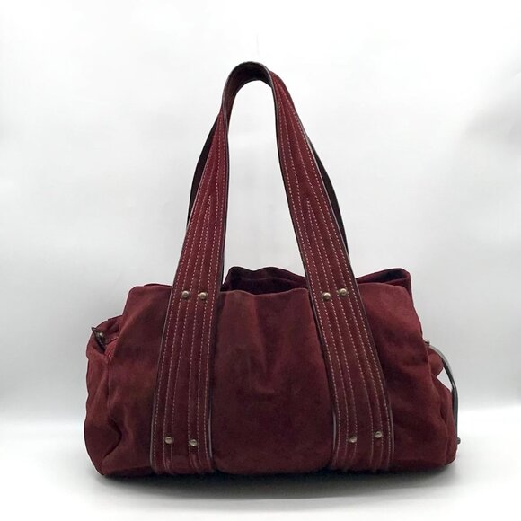 Kale Dark Red Suede Leather Large Shoulder Bag - Picture 2 of 12